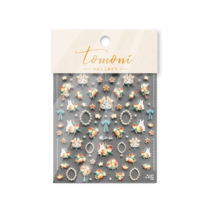 3D embossed nail art stickers featuring peach and cute rabbit motifs by tomoni