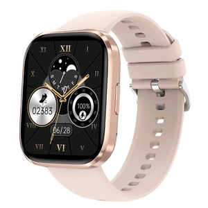 Smartwatch with rose gold case and pink strap featuring health tracking and fitness functions