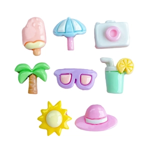 Summer themed resin charms set including coconut tree, sunglasses and sun mini accessories