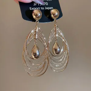 Polished 18k gold plated multi-layer teardrop dangling earrings with geometric design