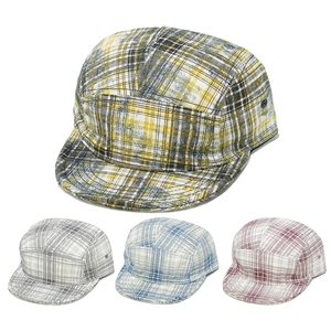 Plaid Cotton Camper Hat Flat Brim Outdoor Casual Adjustable Fashion Cap