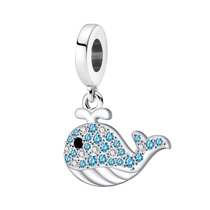 925 Sterling Silver Blue Whale Charm Pendant with Blue and White Zircon Inlays