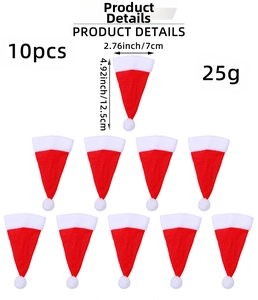Detailed view of 10-piece mini Christmas hats set with precise 12.5x7cm dimensions