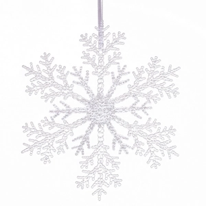 Large clear acrylic snowflake ornament with ice crystal texture for Christmas ceiling decor