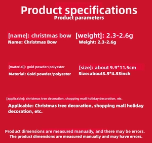 Specifications of 9.9x11.5cm red Christmas bow made of gold powder and polyester