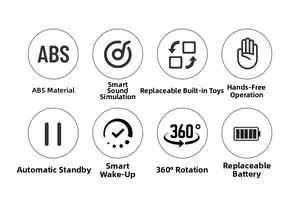 Features of interactive cat toy with smart sound, 360 rotation and auto standby functions