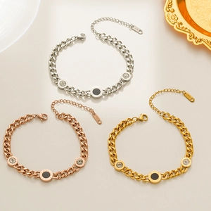 Roman Numeral Bracelet Titanium Steel 18K Gold Plated Cubic Zirconia Adjustable Chain Minimalist Jewelry For Women
