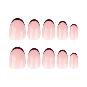 French style press on nails with nude base and red tips, 10 piece short round set