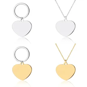 Polished stainless steel heart necklaces and keychains available in gold and silver finishes