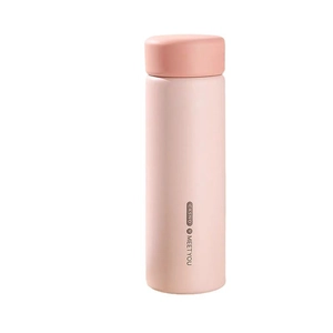 Pink matte stainless steel insulated water bottle with portable cylindrical design