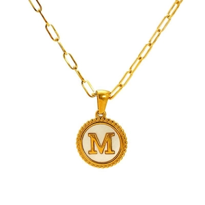 18K gold plated stainless steel necklace featuring a white shell M letter pendant