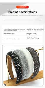 Detail of wide fashion headbands with pearl inlay and non-slip lining on metal stand