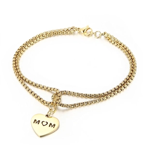 Double Layer Stainless Steel Bracelet With MOM Heart Pendant Fashion Jewelry Gift For Women Mother Elegant Accessory