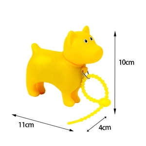 Detailed view of yellow puppy poop bag dispenser with dimensions 10cm x 11cm
