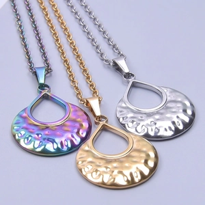 Luxe 18k gold plated stainless steel hammer textured pendants in rainbow, gold, and silver