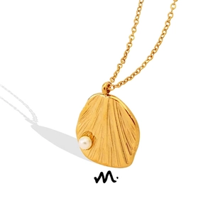 Stainless Steel Shell Necklace Geometric Bumpy Pendant With Imitation Artificial Pearl 18K Gold Plated Elegant Jewelry Women