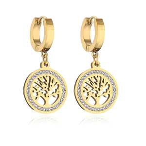 Elegante vergoldete Edelstahl-Ohrringe Lebensbaum mit Zirkonia-Inlay für Damen