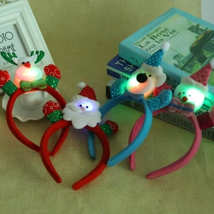 LED Glowing Christmas Headband Sequins Cloth Cartoon Santa Snowman Reindeer Bear Party Hair Accessory For Kids