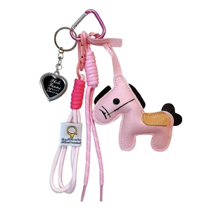 Fashionable pink leather pony keychain pendant with heart photo frame and wrist strap
