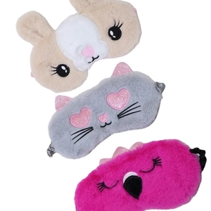 Cute plush sleep masks in rabbit, cat, and flamingo shapes for light blocking comfort
