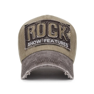 Casquette vintage vieillie marron et gris avec broderie Rock Show style rétro