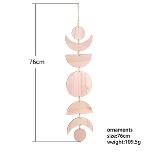 Macro view of vintage moon and sun wood ornaments with dimensions 76cm and weight 109.5g