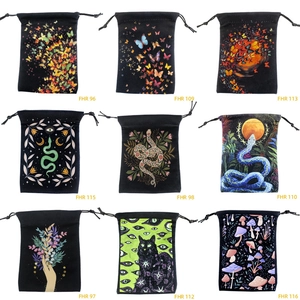 Tarot Card Storage Bag Velvet Drawstring Pouch Mystical Occult Print For Jewelry Dice Board Game Accessories