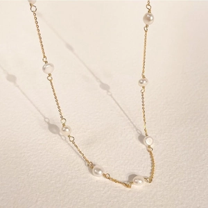 Minimalist 925 sterling silver pearl bead chain necklace with gold finish for women