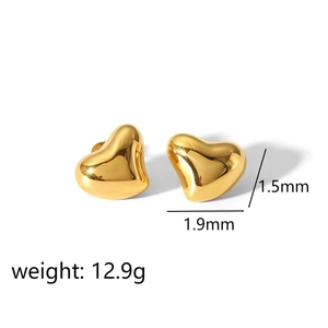 Polished 18k gold heart-shaped geometric stud earrings in stainless steel for women