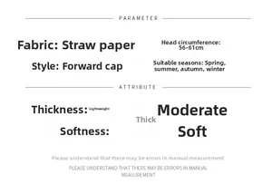 Detailed size specifications for the straw ivy cap featuring 56-61cm head circumference