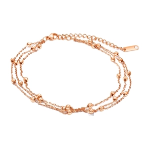 Elegant rose gold multilayered stainless steel anklet with delicate beads and lobster clasp