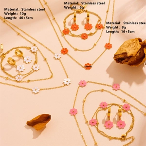 Detailed specs for daisy jewelry sets in stainless steel with weight and length