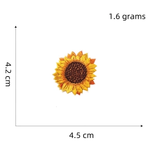Detailed sunflower embroidery patch with yellow petals, sized 4.5cm x 4.2cm for DIY clothing
