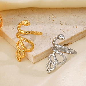 French vintage stainless steel snake ring in gold and silver finish on stone