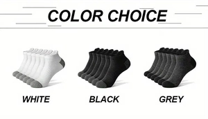 Detailed color options for breathable mesh crew socks in white, black and grey