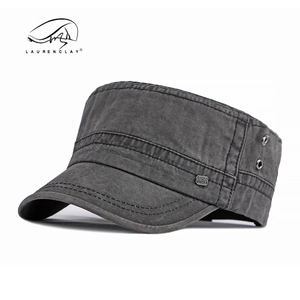 Cadet Cap Gewassen Katoen Verstelbaar Militair Hoed Buiten Zonbescherming Platte Bovenkant Vintage Unisex