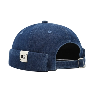 Retro deep blue denim docker hat with GR label and adjustable back strap