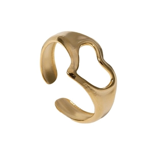 Bague ouverte en acier inoxydable doré 18 carats avec motif de cœur évidé poli