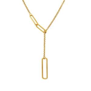 Collier en Y doré minimaliste avec pendentif géométrique rectangulaire et chaîne ronde