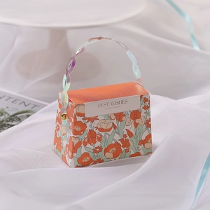 Elegant floral wedding favor box with holographic handle and Best Wishes text