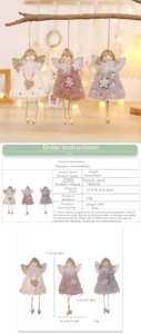 Detailed plush angel doll ornaments set with dimensions and material specifications