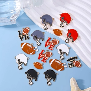 Set of 10 mixed alloy American football helmet and love rugby charms for DIY jewelry making
