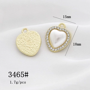 Detail of heart pendant with faux pearl and rhinestones showing front and back views