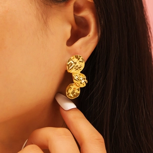 Hammered Petal Layered Stud Earrings For Women Titanium Steel 18K Gold Silver Plated Vintage Irregular Floral Jewelry