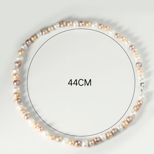 Classic 925 silver 44cm freshwater pearl necklace with multicolor white pink and purple pearls