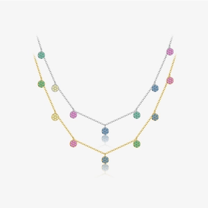 925 Sterling Silver Round Plate Pave Rhinestone Necklace For Women Korean Fashion Station Necklace Gold Silver Plated Jewelry