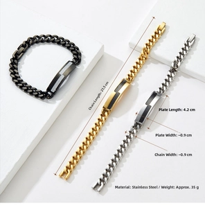 Detailed view of the 18K plated stainless steel Cuban chain bracelets in three colors