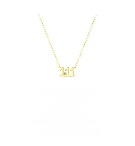 Detailed view of gold S925 sterling silver 111 pendant necklace with a tiny zircon gem