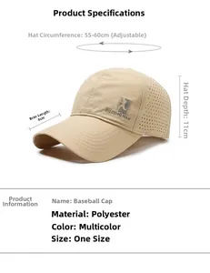 Dessin technique de casquette beige avec trous de ventilation laser et spécifications