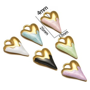 Detailed size view of heart-shaped pendants in six enamel colors with gold plating